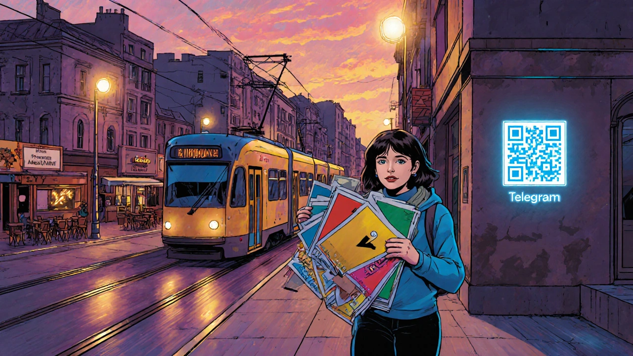 Дівчина розклеює оголошення на вулиці в Києві після уроків.