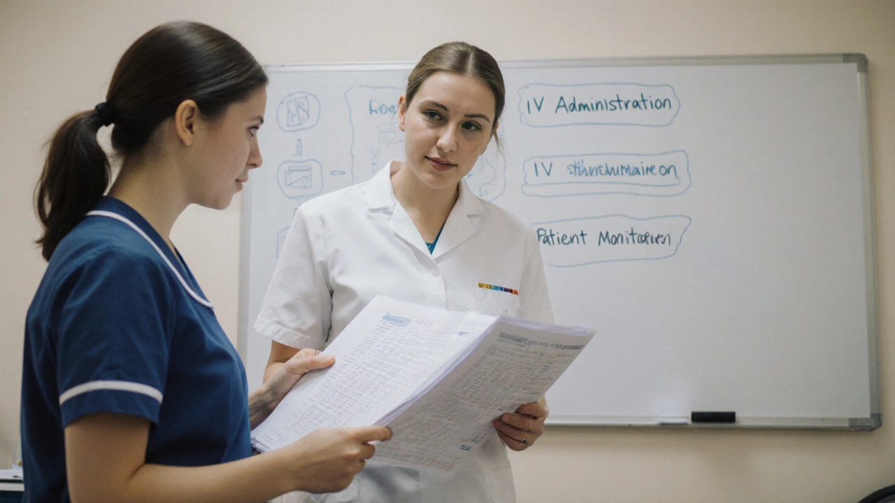 Досвідчена медсестра навчає новачка в клініці Києва