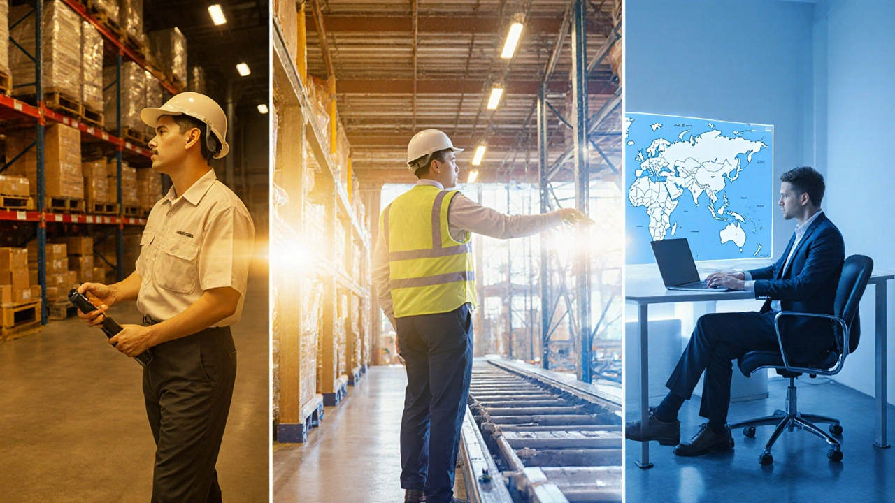 Кар&#039;єрний шлях комплектовщика: від новачка до керівника складу, зображений як послідовність сцен.