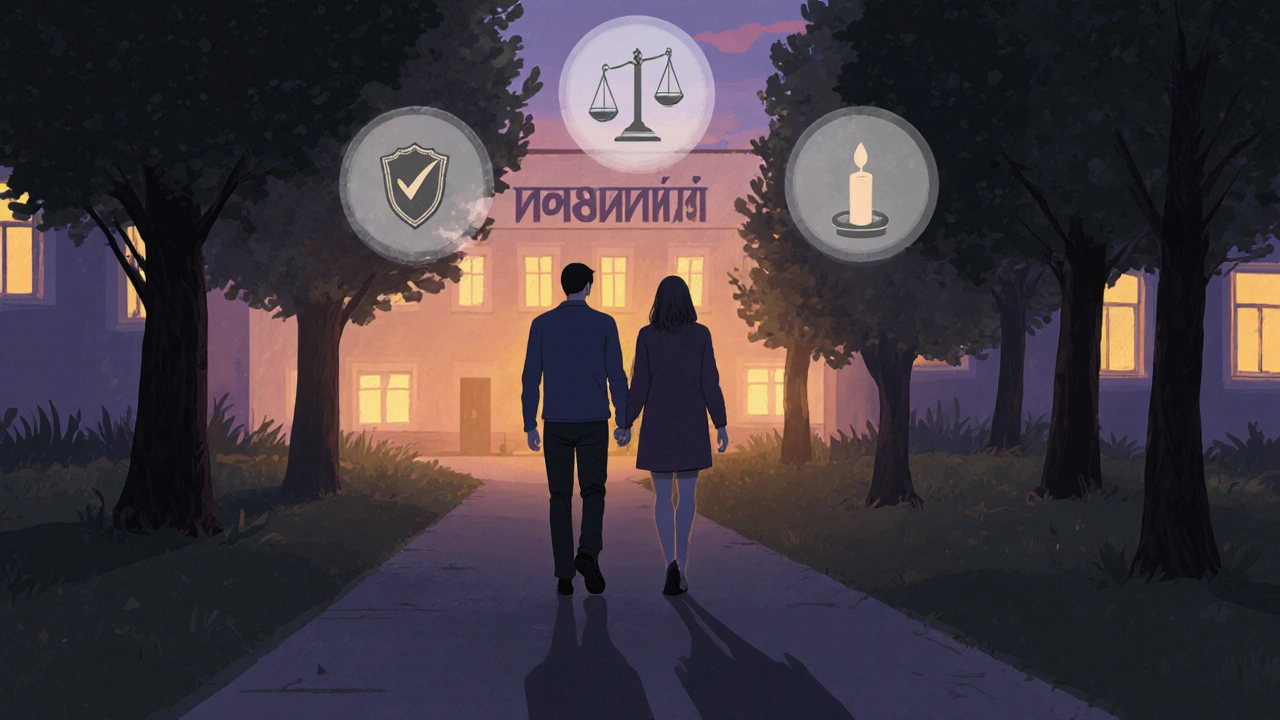 Пара йде до місця роботи, символізуючи стабільність, безпеку та гідність.