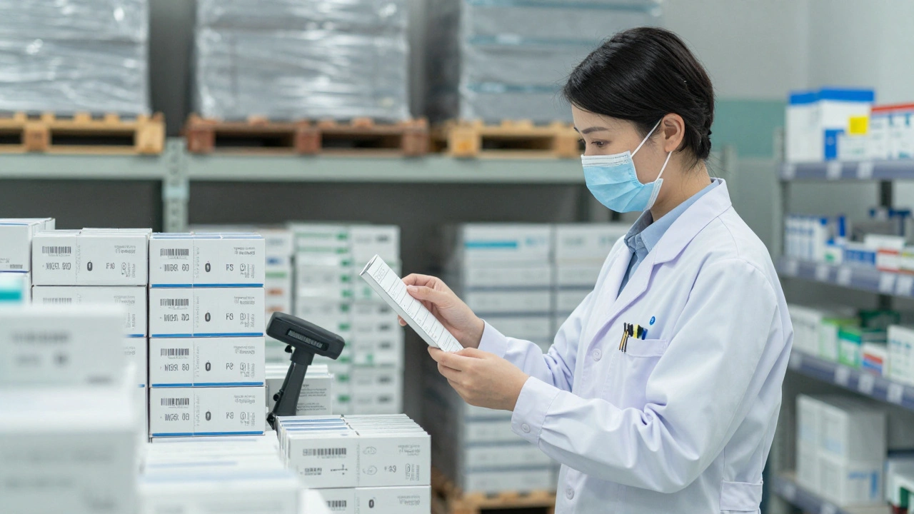 Фармацевт перевіряє терміни придатності ліків на складі