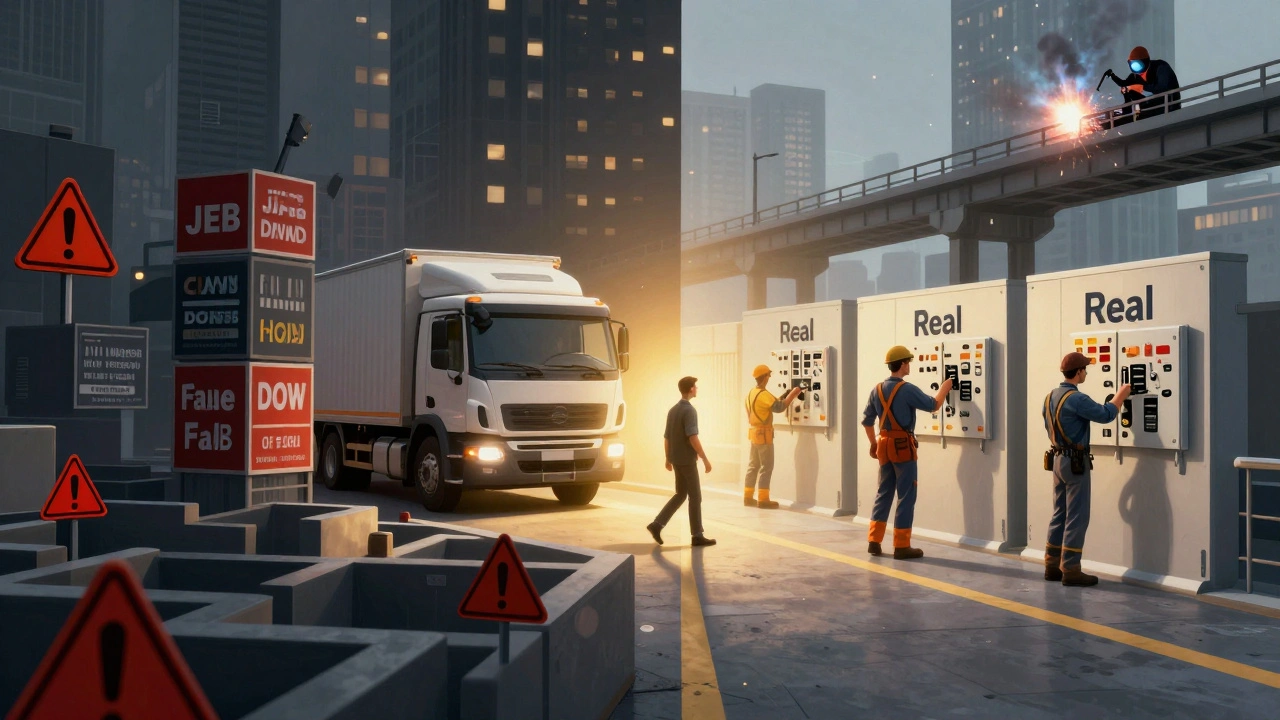 Символічна сцена: один шлях — обман, інший — реальні роботи з високою зарплатою.