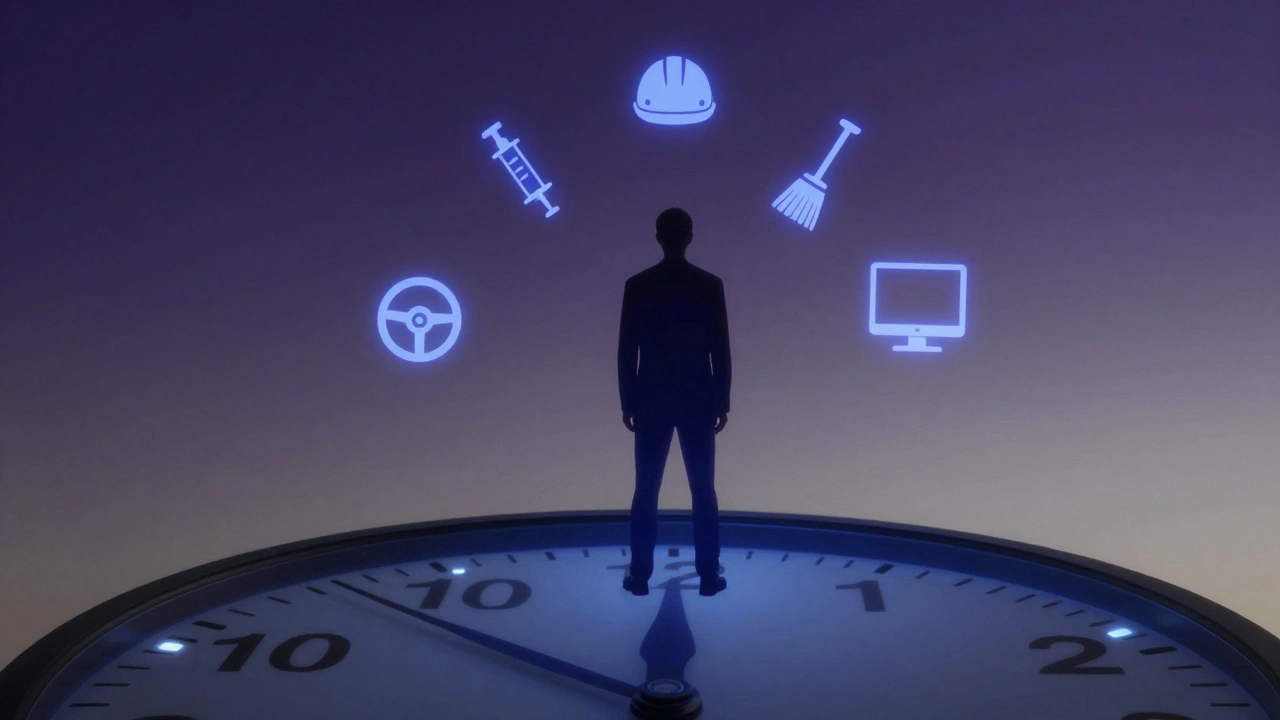 Символічне зображення нічної роботи з іконами професій.