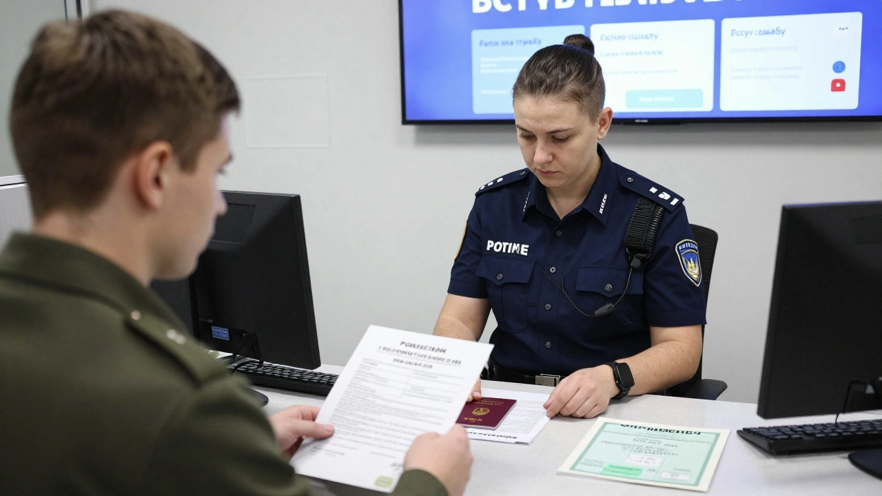 Кандидат подає документи на прийом до Національної поліції в офісі Києва.