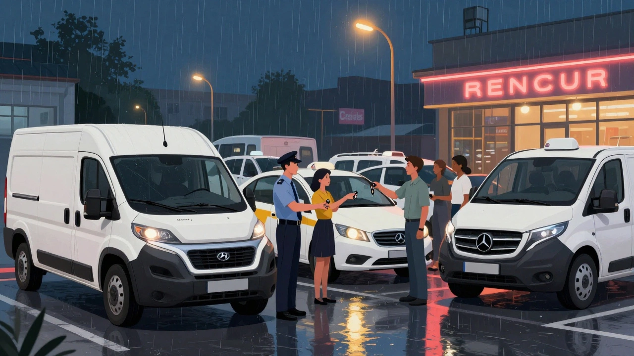 Група водіїв отримує авто в депо: вантажівку, таксі та службовий автомобіль перед початком зміни.