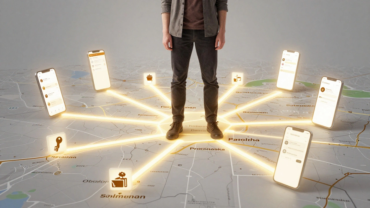 Карта Києва зі світловою мережею доставок між районами, символізує свободу роботи пішого кур'єра.