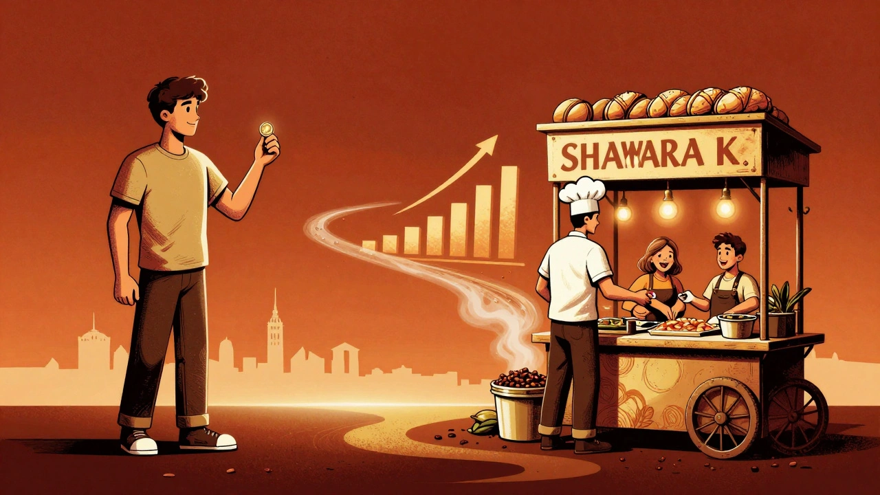 Символічна ілюстрація: робітник перетворюється на власника шаурм-точки.