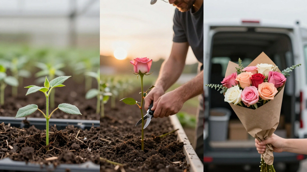 Шлях троянди: від саджанця до букета — три етапи роботи в теплиці.