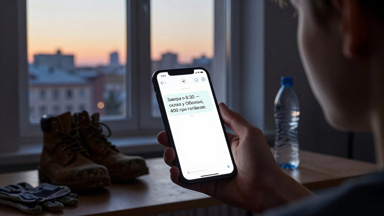Телефон показує повідомлення про роботу на завтра з оплатою 400 грн готівкою.