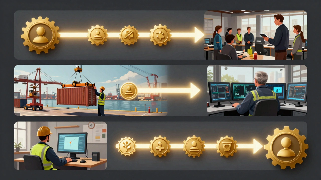 Етапи кар'єри машиніста крана від навчання до керівника зміни на промисловому підприємстві.