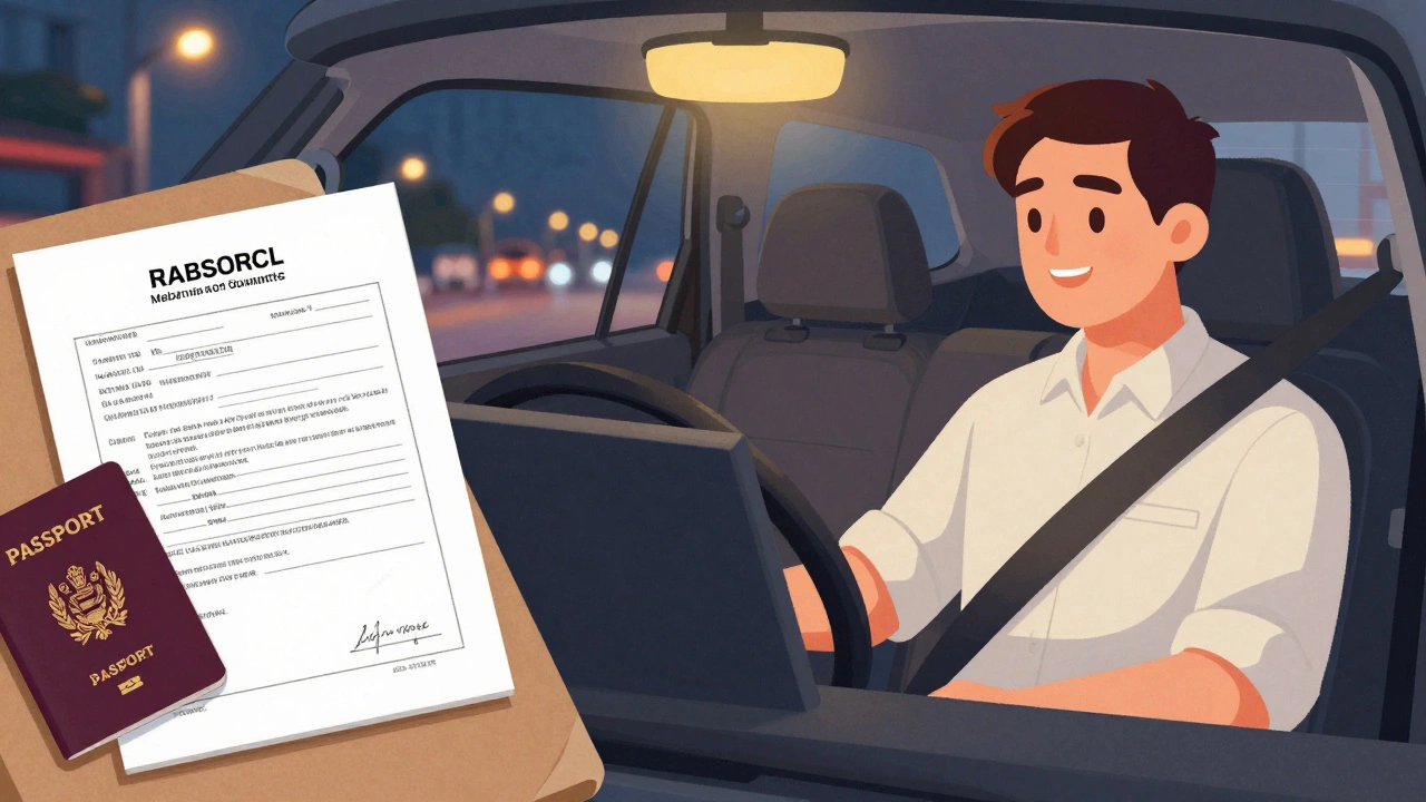 Водій таксі з документами та пасажиром у салоні автомобіля